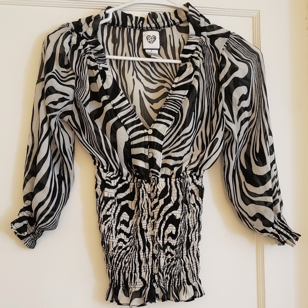 Zebra Print Button Blouse
